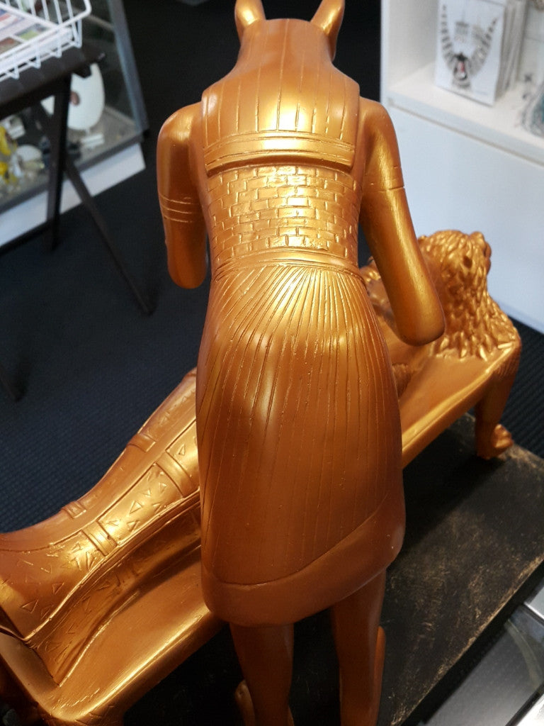 Anubis in the rite of Mummification. Gold and Black Made in Egypt 43cm tall