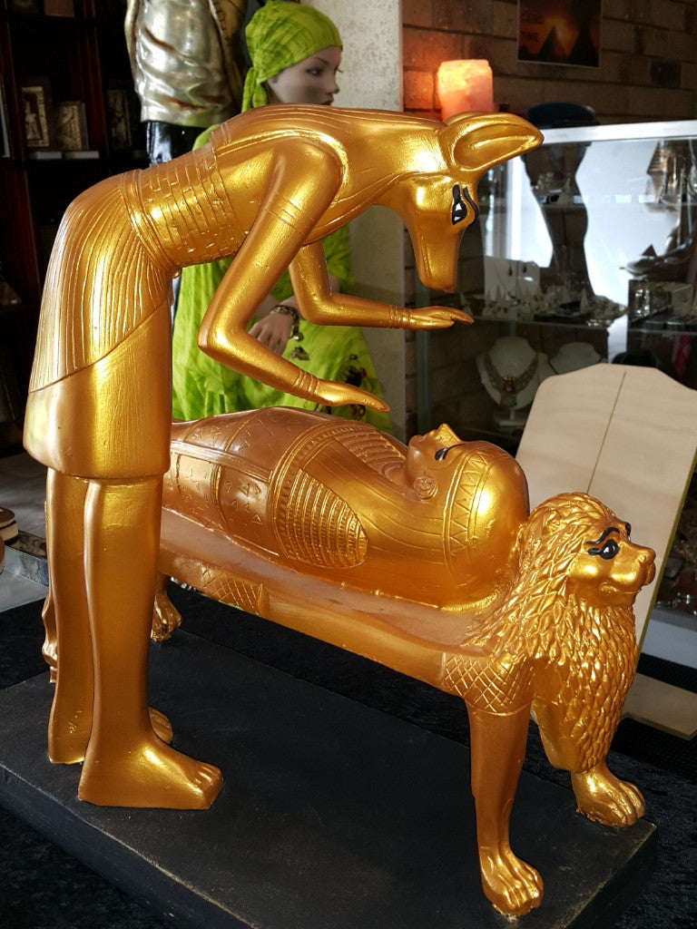 Anubis in the rite of Mummification. Gold and Black Made in Egypt 43cm tall