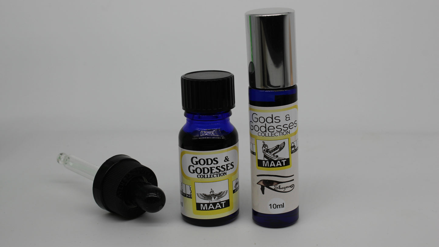 Shezmu Egyptian Gods and Goddess Maat Pure Essences Oils 10ml dropper/9ml Roll-on. Imported from Egypt