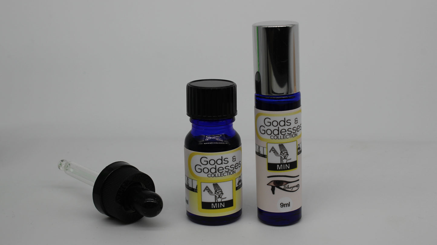 Shezmu Egyptian Gods and Goddess Min Pure Essences Oils 10ml dropper/roller 9ml Roll-on. Imported from Egypt