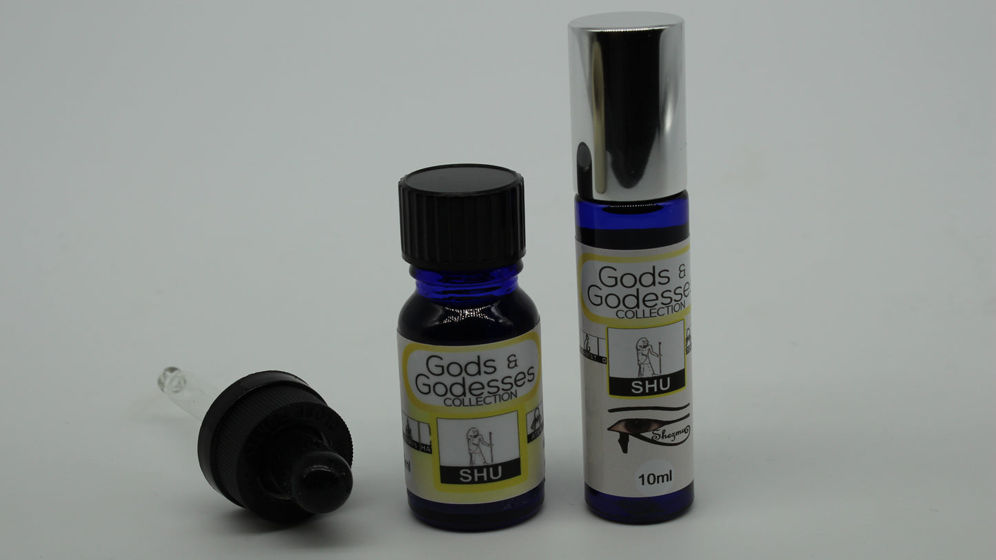 Shezmu Egyptian Gods and Goddess SHU Pure Essences Oils 10ml, 9ml, dropper/roller. Imported from Egypt