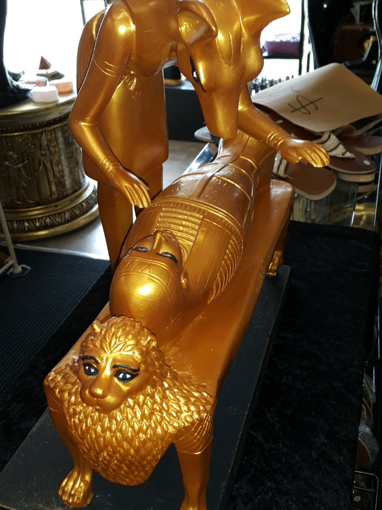 Anubis in the rite of Mummification. Gold and Black Made in Egypt 43cm tall